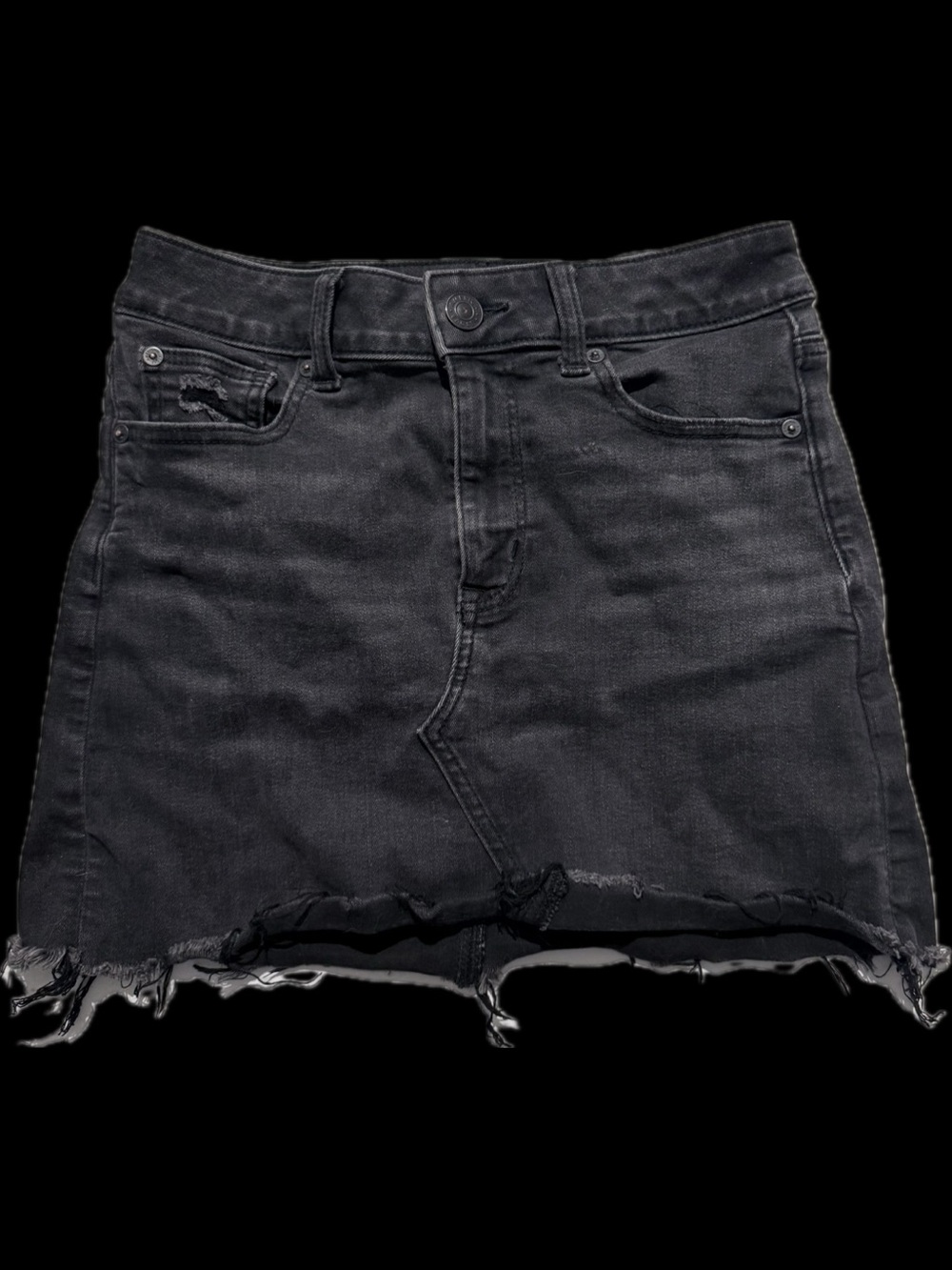 American Eagle Outfitters Black Distressed Denim Mini Skirt